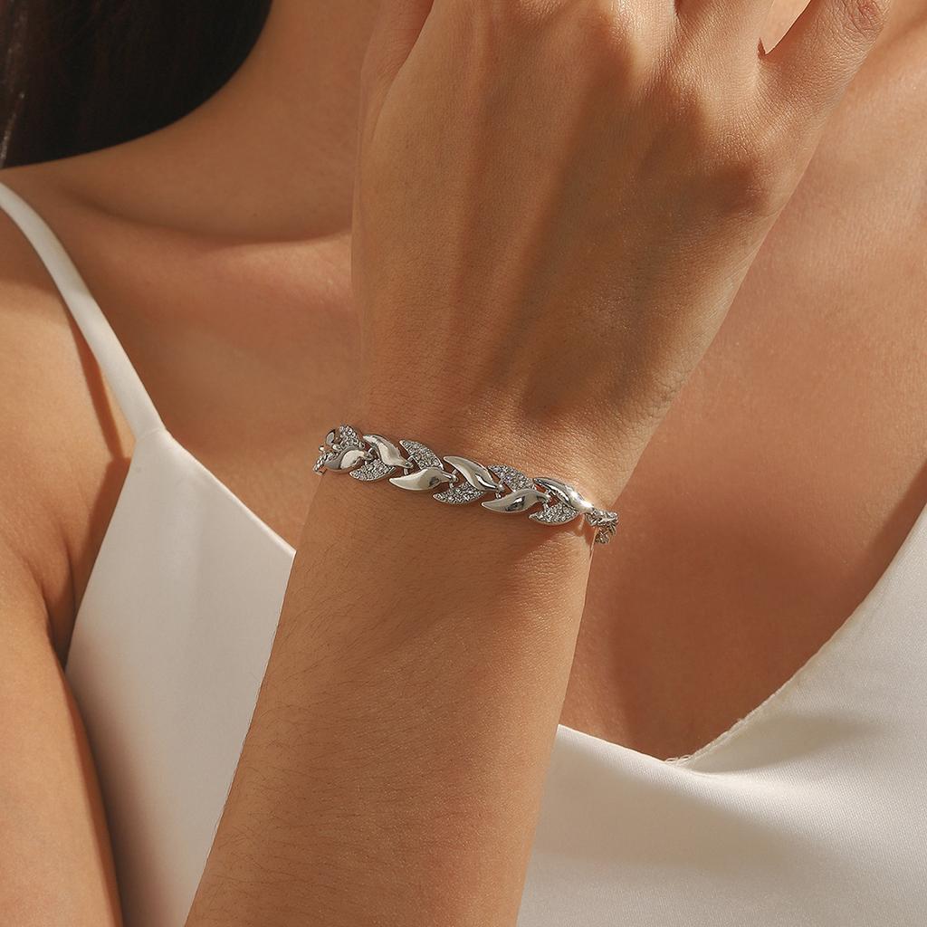 2 STÜCKE/Set Damen Schmuckset Blätterform Strassbesetzt Verstellbare Länge Halskette Armband