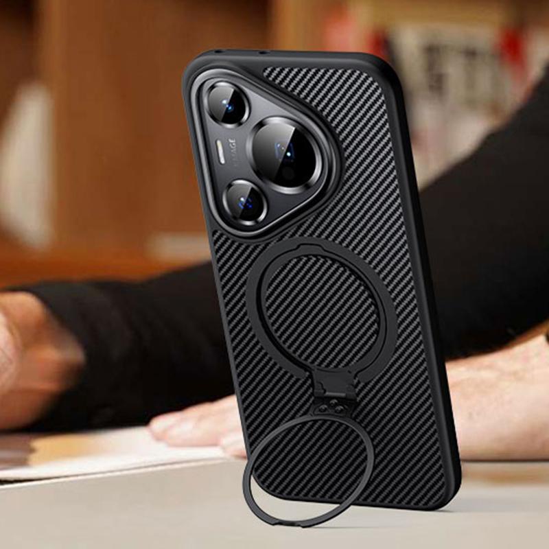 For Huawei Pura 70 Magnetic Case Carbon Fiber Texture PC+TPU Kickstand Phone Cover