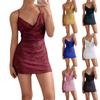 Women's Sexy Hottie Sequin Bodycon Skirt Backless Sequin Spaghetti Strap Short Dress