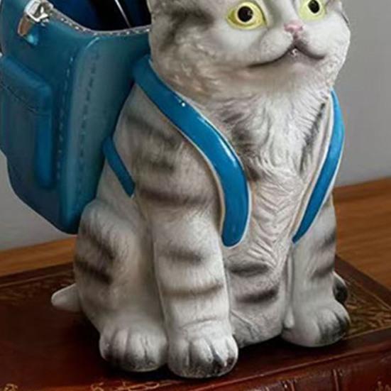 Cute Cat Backpack Pen Holder Desktop Pencil Organizer Cup for Home Office School Desk Accessories Gifts for Cat Lovers