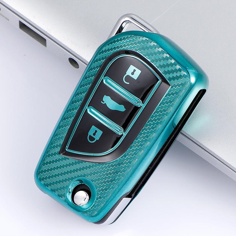 TPU kolfiber nyckelfodral för Toyota Corolla - Vikbart helomslutande skyddsskal med spänne