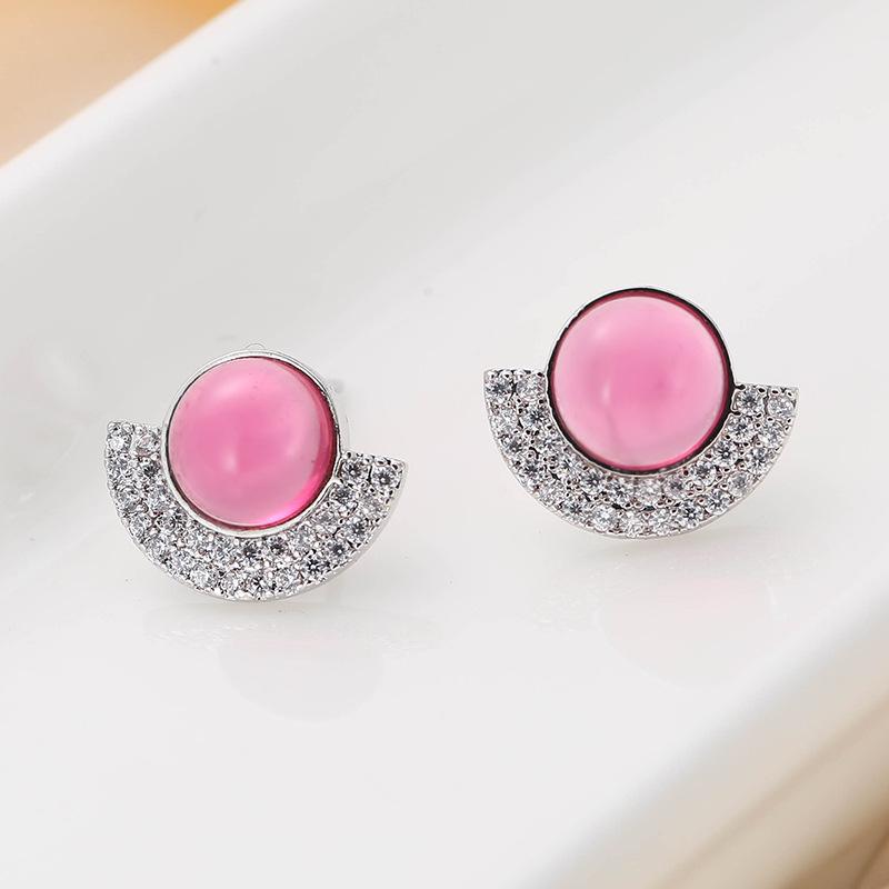 Half-Circle Rhinestone Stud Earrings: Elegant, Simple, and Creative Gemstone Ear Ornaments for Women платиновый/розовый