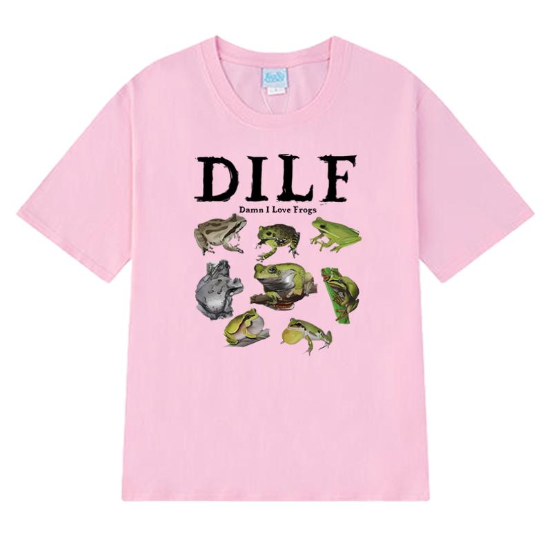 Summer Funny Dilf Damn I Love Frogs Print T Shirt Unisex Harajuku Fashion Y2k Short Sleeve T-shirts Men Women 100% Cotton Tops