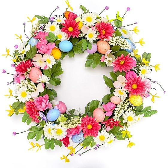 25 Inch Easter Bunny Wreaths for Front Door Decoration,Easter Door Wreath with Pastel Eggs Artificial Floral Decorations for Home Indoor Outdoor