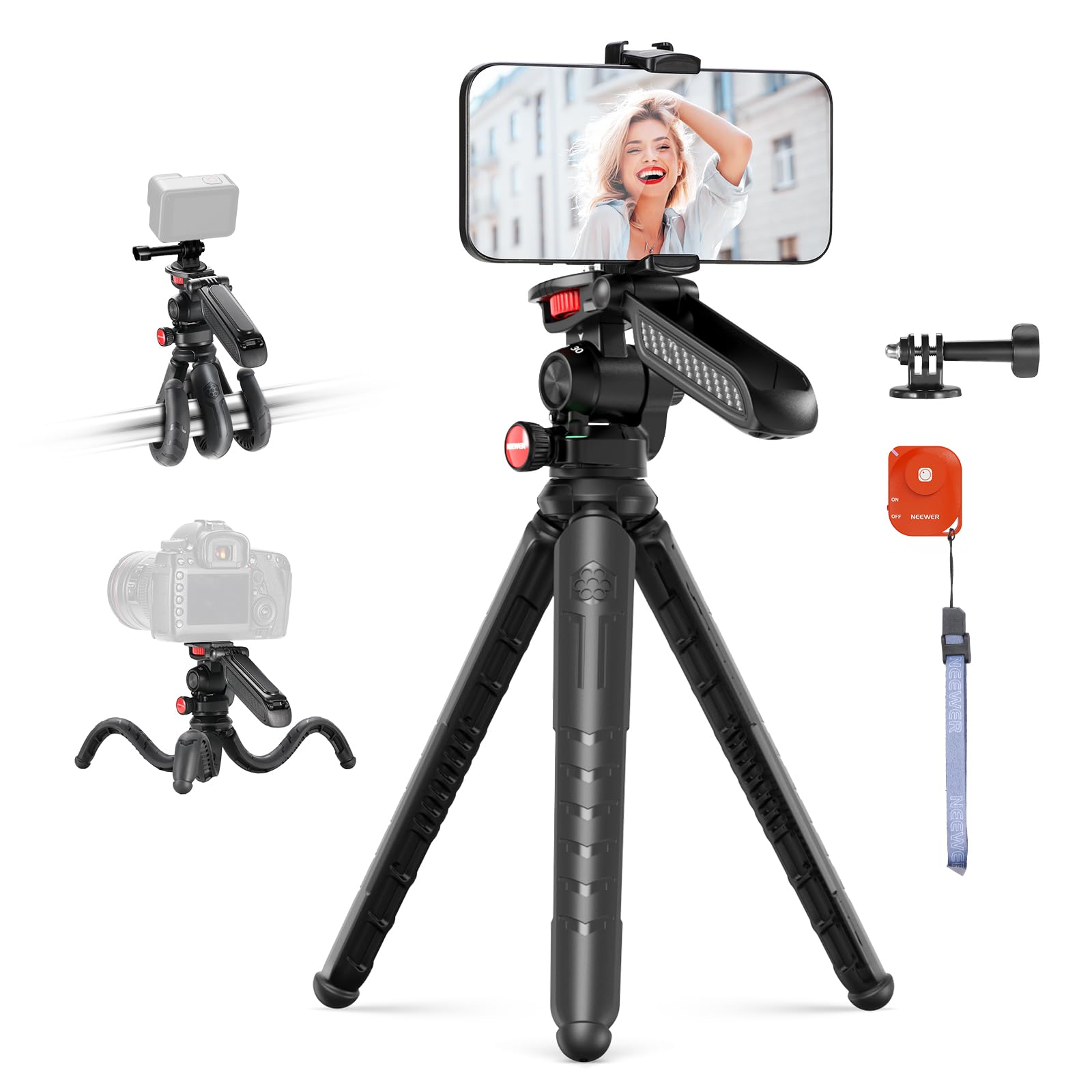 

NEEWER Flexible Wiggly Mini Smartphone Tabletop Tripod with Remote Camera Adapter for Vlog Broadcasting Compatible with Smartphones and Cameras iPhone чорний