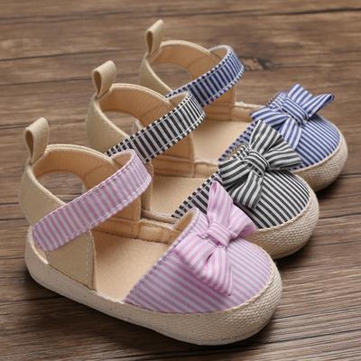 Sandales en toile à semelle souple pour bébé, nœud papillon plat antidérapant, mode respirante pour tout-petits