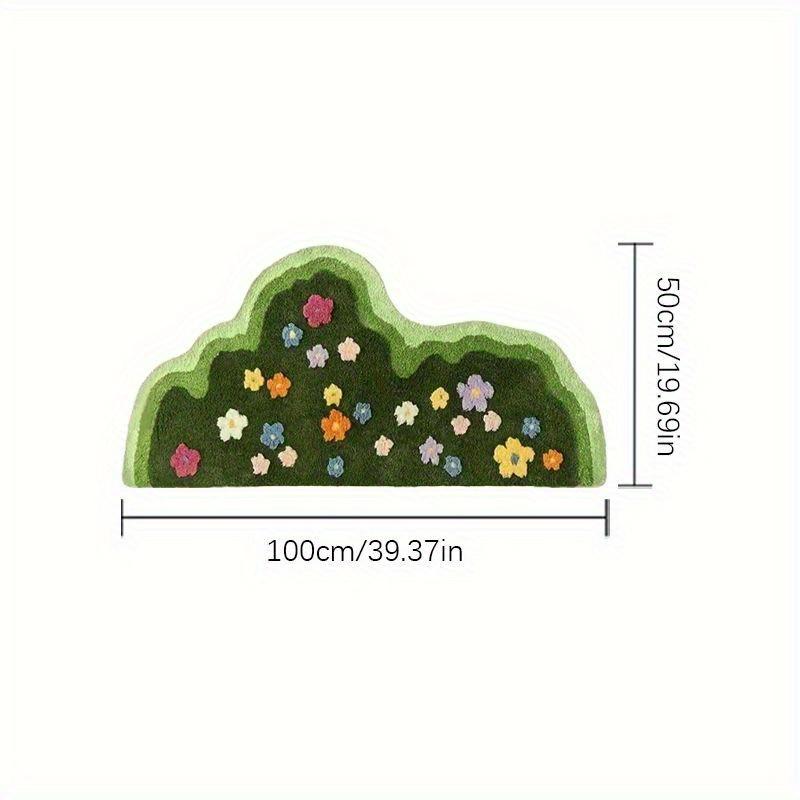 

1 шт. Плюшевий килимок у вигляді зеленого моху з квітами, Скандинавський стиль, Неправильна форма, Нековзкий килимок для підлоги, М який поліестер, Машинного виробництва для спальні, вітальні та офісу 50*100cm/19.69*39.37in
