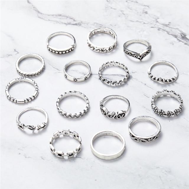 15-teiliges Vintage Silber Punk Ringe Set – Stapelbare Grunge Fingerringe Im Boho Y2K Style