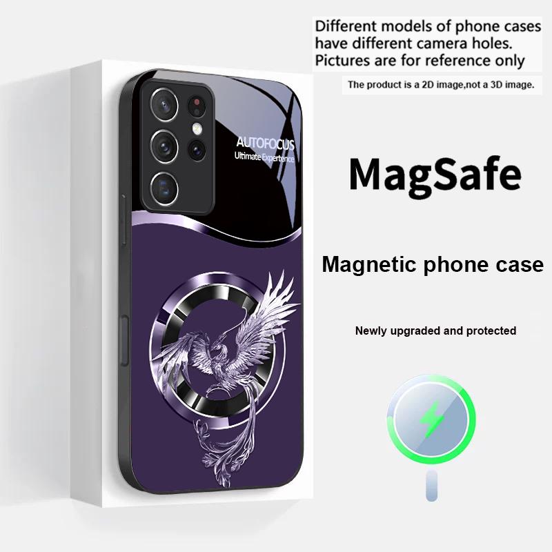 Handsome Pink Phoenix For Samsung S25 S25 Edge S25Ultra S8 9 10 20 S21 Pro S22 Plus S23 FE S24 Ultra Magsafe Glass Phone Case