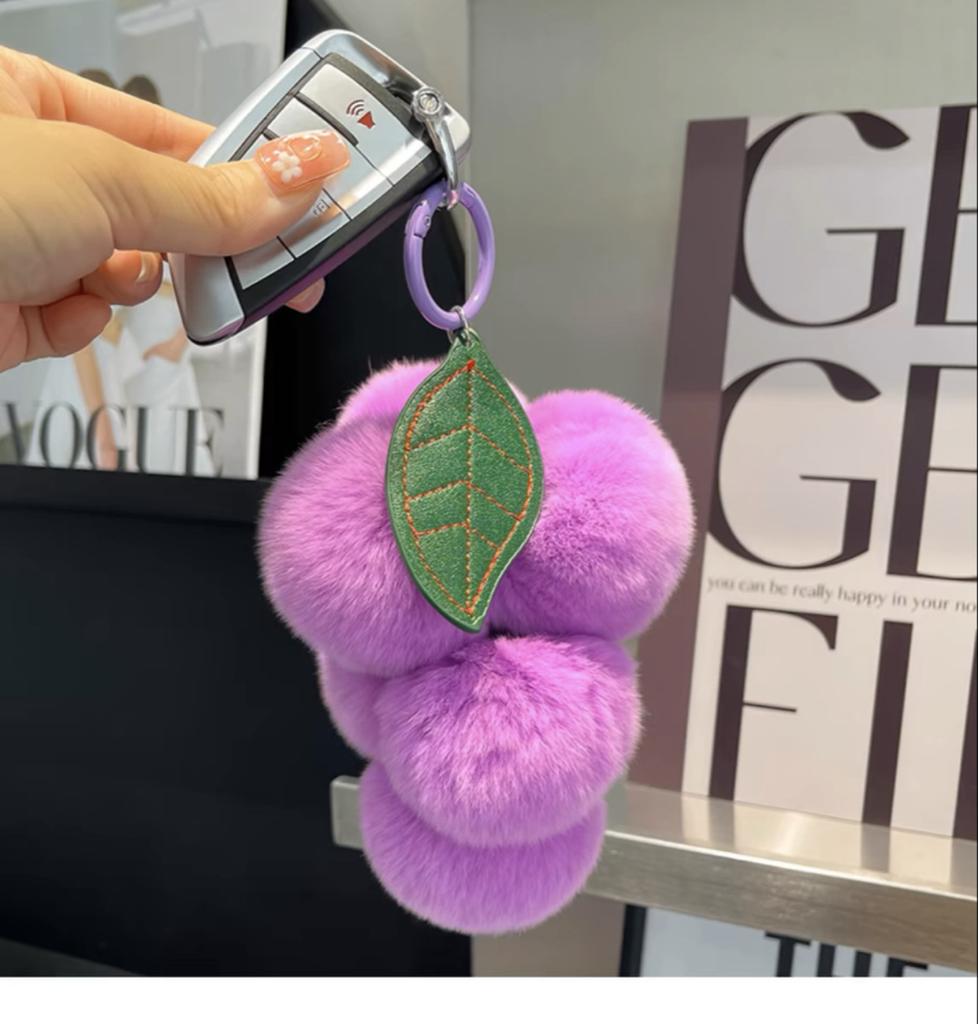 Purple Fluffy Keychain Rabbit Plush Grape Pendant Car Key Pendant Accessory