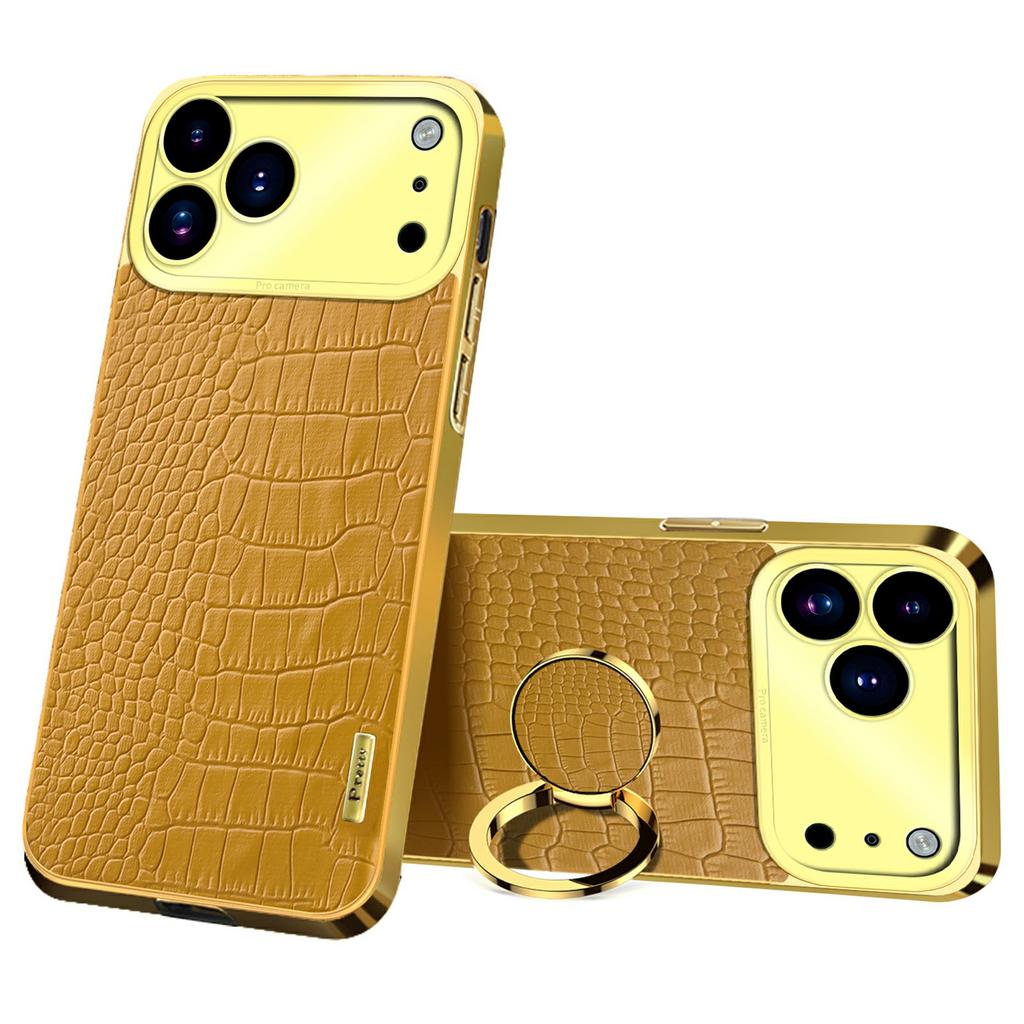 For iPhone 17 Pro Case TPU + PU Kickstand Phone Cover Crocodile Texture Electroplating