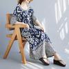 Summer New Temperament V-neck Mid-length Dress Retro Printing Loose Dresses