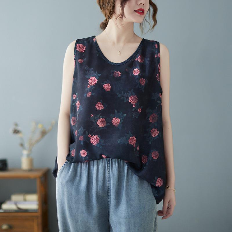2022 Sommer Übergröße Floral Locker Geschnittenes Camisole T-Shirt für Damen