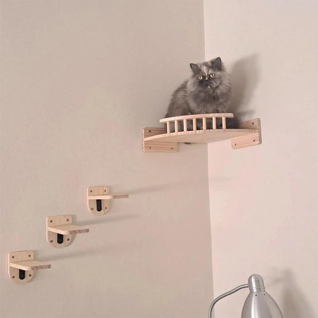 3/4Pcs Corner Hammock with Steps Set Wall Mounted Cat Tree Climbing Shelf For Indoor Cats Wooden Hanging Sleeping Bed Furniture