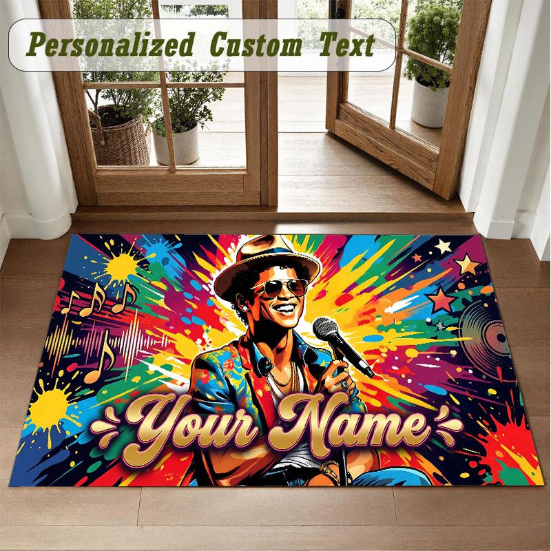 Crystal Velvet Square Rug Custom NameBruno Mars Pattern Non Slip Home Floor Decor Rug