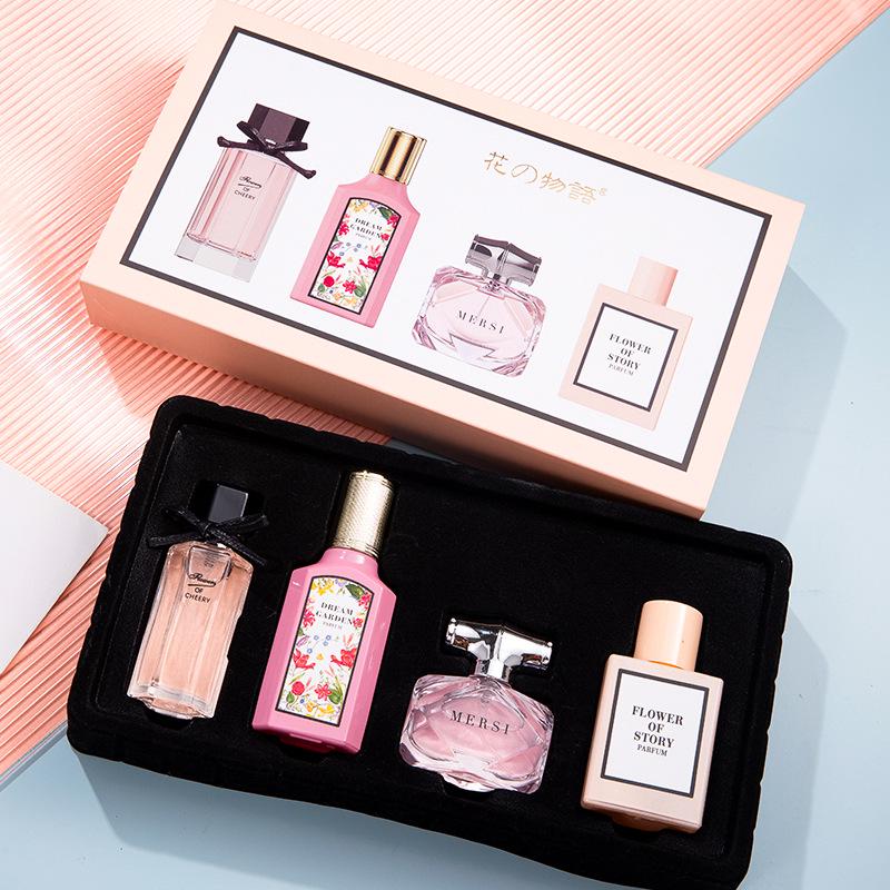 New Flower Story Women's Perfume Set: Four-Piece Gift Box with Long-Lasting Light Floral Fragrances - Flower Joy & Blooming Scents
