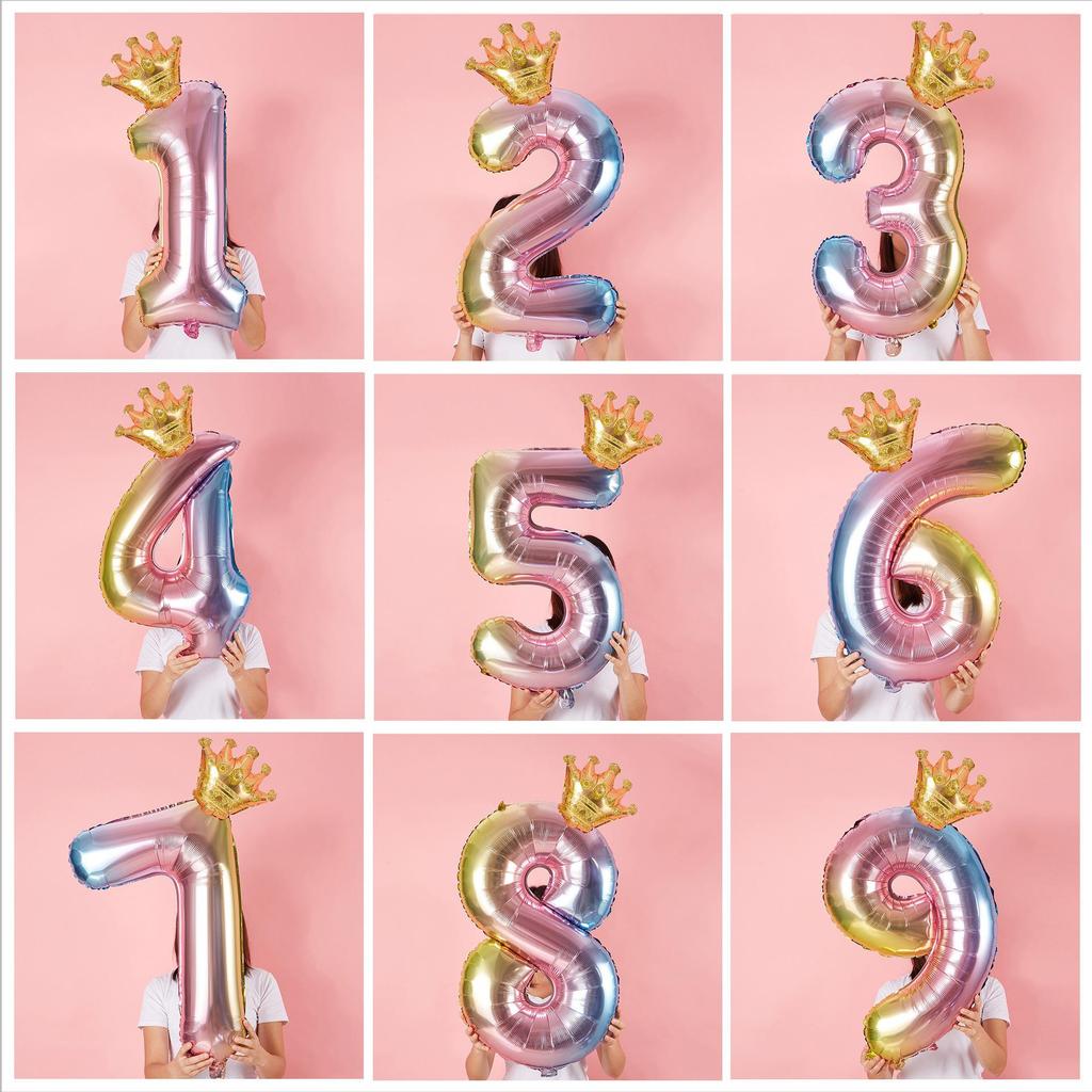 First Birthday Crown and Number Balloons for Baby Photo Props and Party Decoration