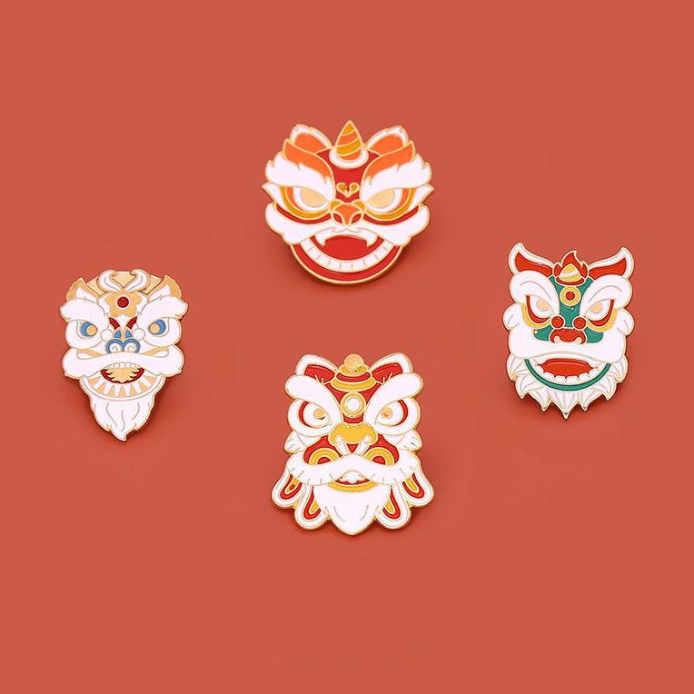 Chinese Lion Dance Brooch Spring Festival Auspicious Festive Gift Metal Badge Pin Fixed Clothes Bag