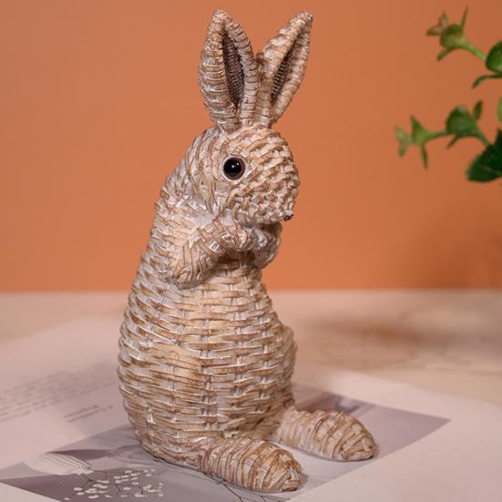 Yousheng Bunny Decoration Rattan Effect Resin Candle Holder Imitation Rattan Texture Easter Bunny Ornament Resin Figurine Home Table