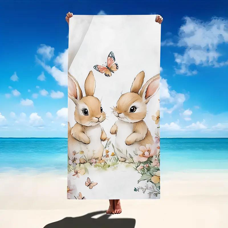 Easter Bunny Beach Towel -Soft, Lightweight, Cute Bunny Design, Great for Travel, Swimming, Yoga, Camping - Easter Themed Design