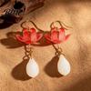 Lotus Flower Earrings 1 Pair for Women Vintage 3D Pink Dangle Pearl Drop Earring Faux Crystal Floral Jewelry Hanfu Cosplay Accessories Fashion Face