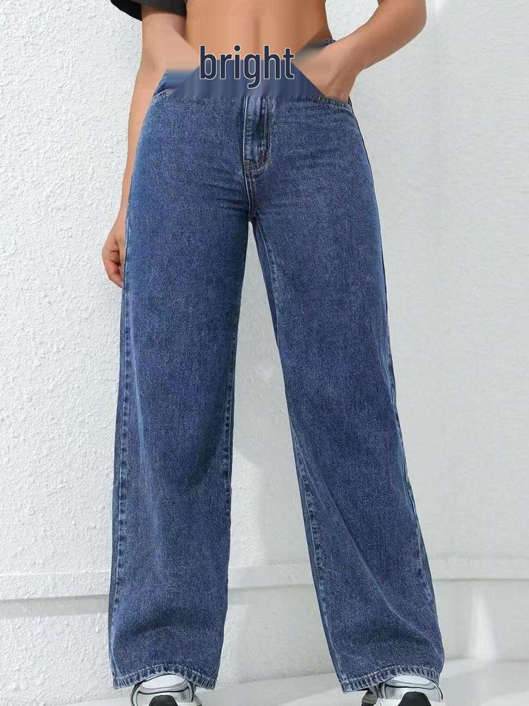 Avrupa & Amerikan Yüksek Bel Bol Düz Kot Pantolon - Kadınlar İçin Tatlı & Baharatlı Stil, İlkbahar & Sonbahar Modası.