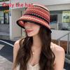 Knitted Hollow Fashionable Fisherman Hat With Color Splicing Design Daily For
