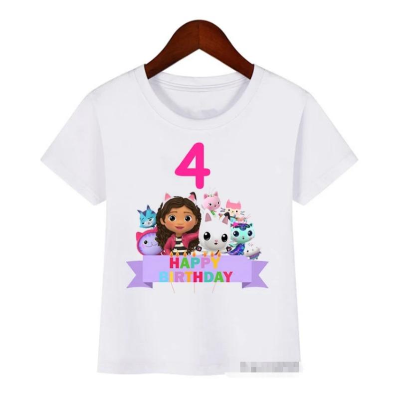 Summer  Cute Gabbys Doll House Cartoon Tshirt For Kids Birthday Clothing 2-12 Year  Baby Girls Tshirt Tops
