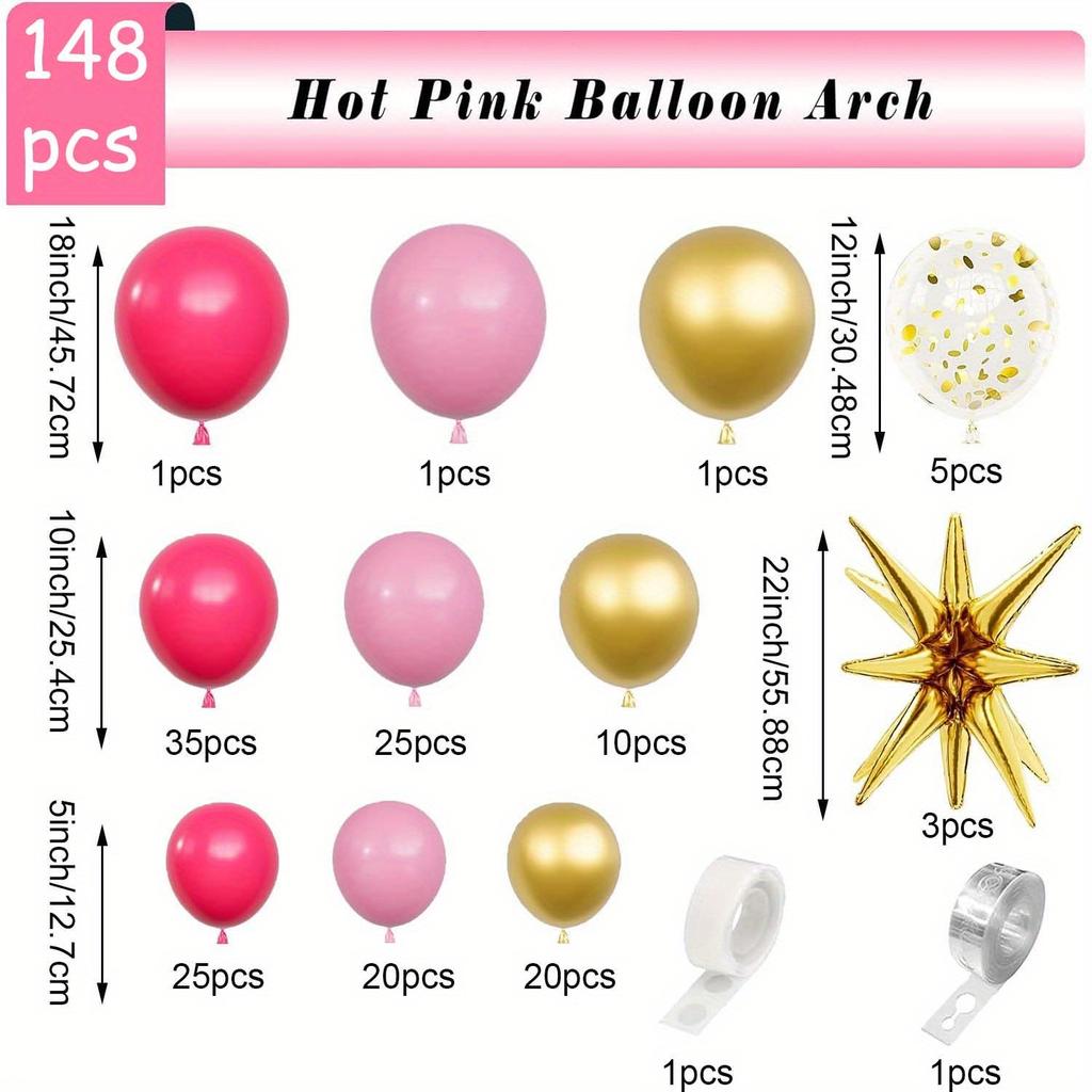 148pcs Pink Balloon Garland Arch Set Anniversary Graduation Birthday Wedding Valentine's Day Dance Decoration. Garland