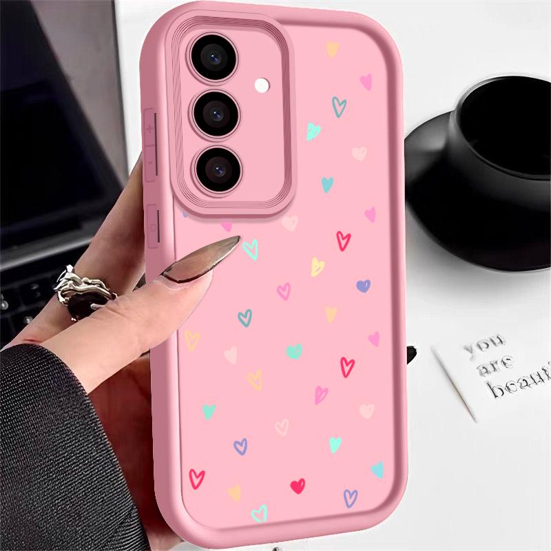 Farge Kjærlighet Hjerter Trykk Matt Støtsikkert Deksel For Samsung S25 S24 FE S23 Ultra S22 A16 A56 A15 A55 A36 A35 A54 Linsebeskyttelse TPU Mykt Telefondeksel