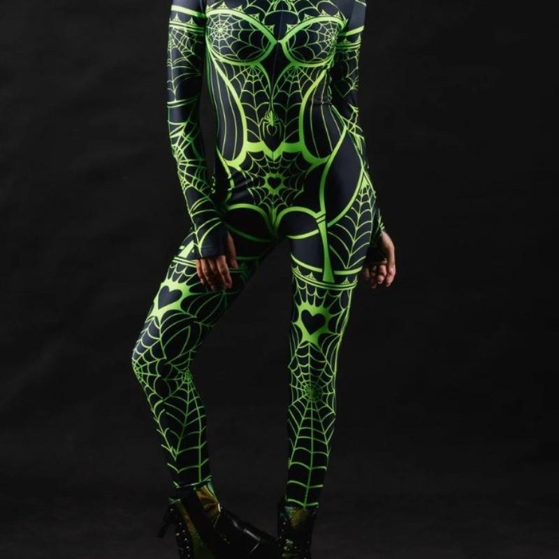 Unisex Cyber Punk Spider Web 3D Digital Printing Halloween Cosplay Costume Women Men Carnival Jumpsuit Party Role Play Outfit