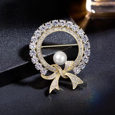 Exquisite Bow Ribbon Shaped Pearl Brooch for Women Fashion Brooches Clothing Coat Pins Jewelry Accessories Party Gifts