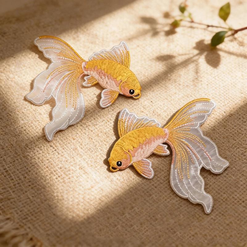 2Pcs Multi-Color Goldfish Embroidery Patches Fabric For T-Shirt Bags Hats Accessories Diy Iron On Stickers Repair