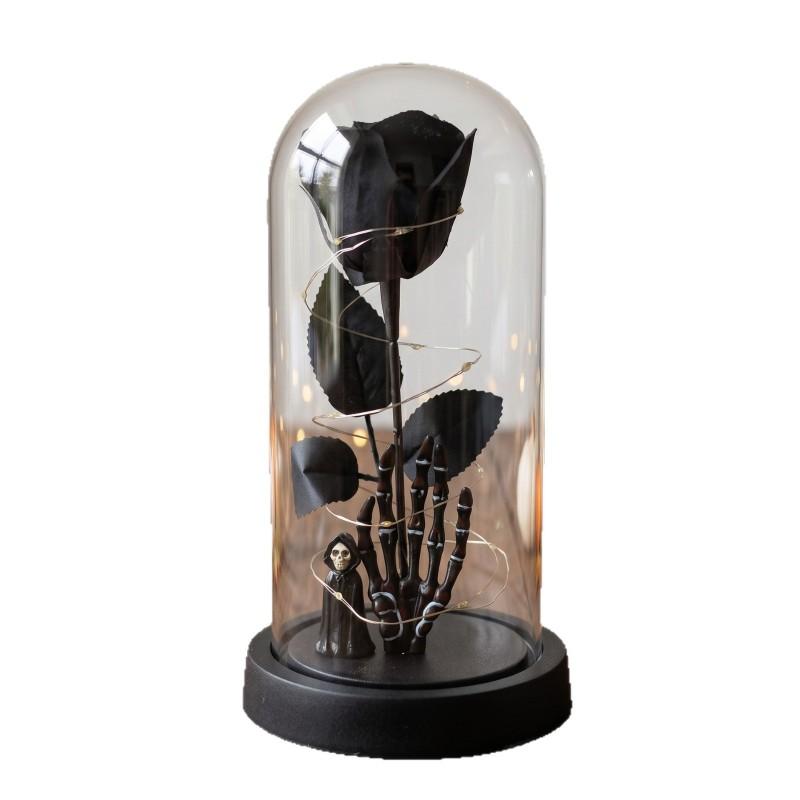 Halloween Decorative Preserved Flower Glass Dome With Black Rose Skull Ghost King Pumpkin Party Gift