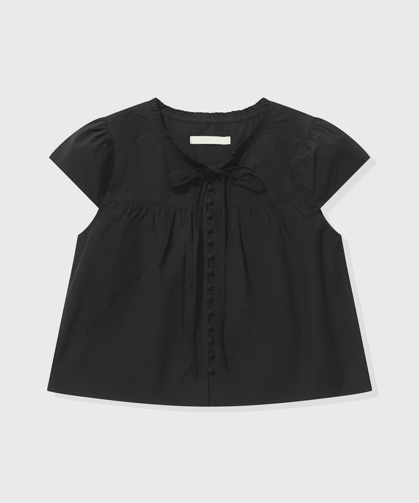 KIIMUIR (Women) Button Cap Sleeve Short Sleeve Blouse_Black
