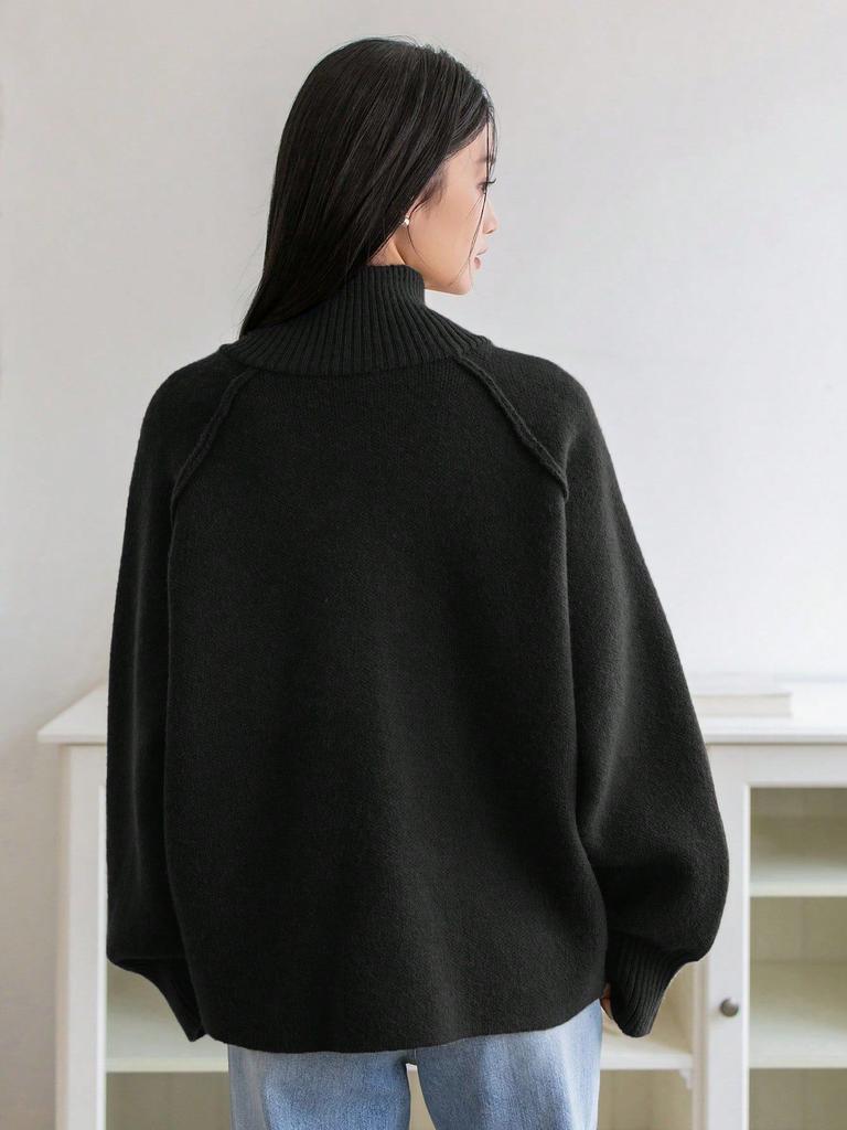 Solid Stand Collar Zip Knitted Cardigan Top Sweater Jacket