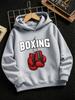 Bluza z kapturem dla dzieci Miłośnika Boksu Czerwona Wisi Rekawice Bokserskie Motyw Sportowy Nadruk Artystyczny Jesień Zima Polar Ciepła Dziecięca Modna Bluza