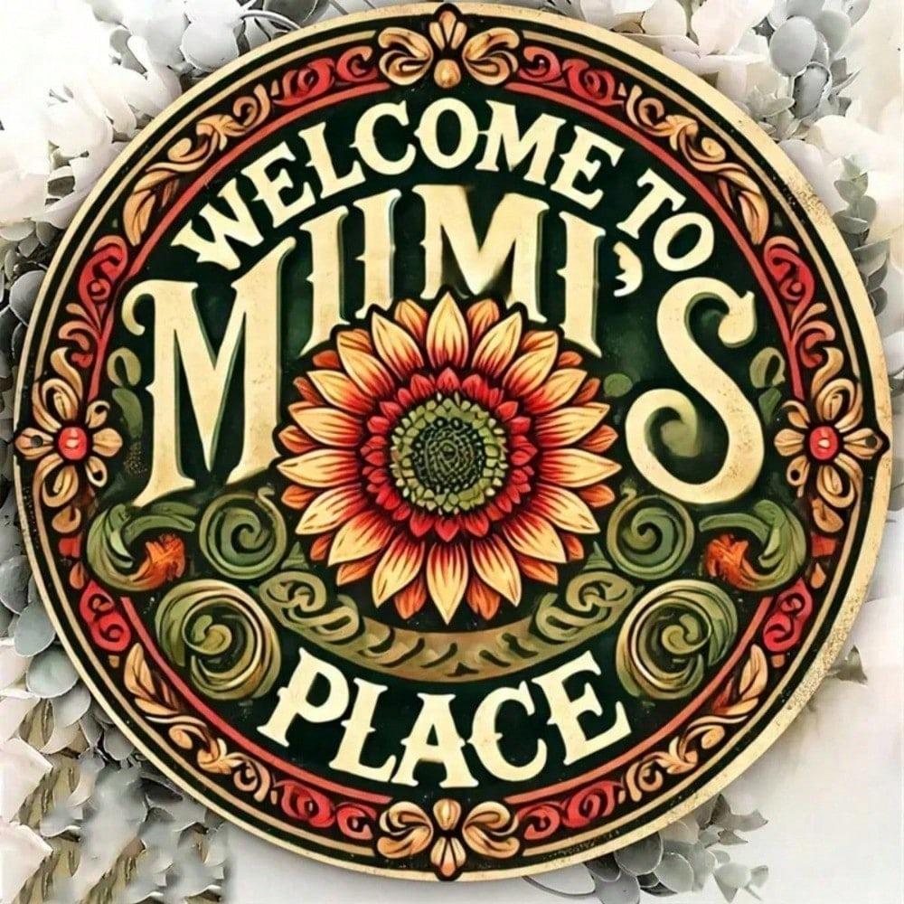 Metal Wall Art, Round Sunflower Sign Welcome To Mimis Sunshine, Home Gift