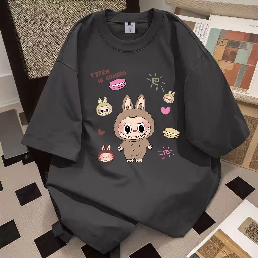 HOT SALES POPMART LABUBU Clothes Summer Unisex T-shirt 100%Cotton high quality Round Neck Short Sleeve Shirt Top korean Style Shirt