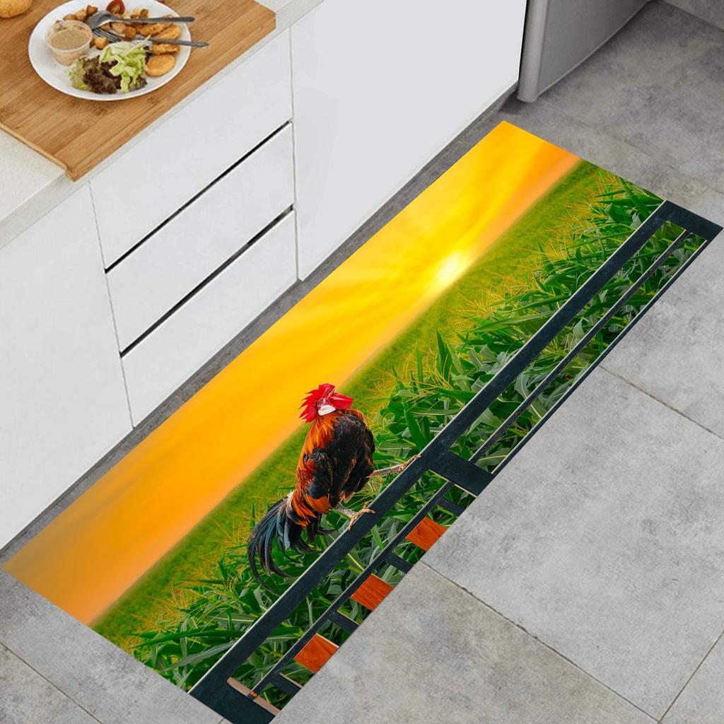 Indoor Outdoor Bedroom Bathroom Floor Mat Entrance Rug Door Mat Sunflower and Rooster Kitchen Mat Anti-Slip Rug