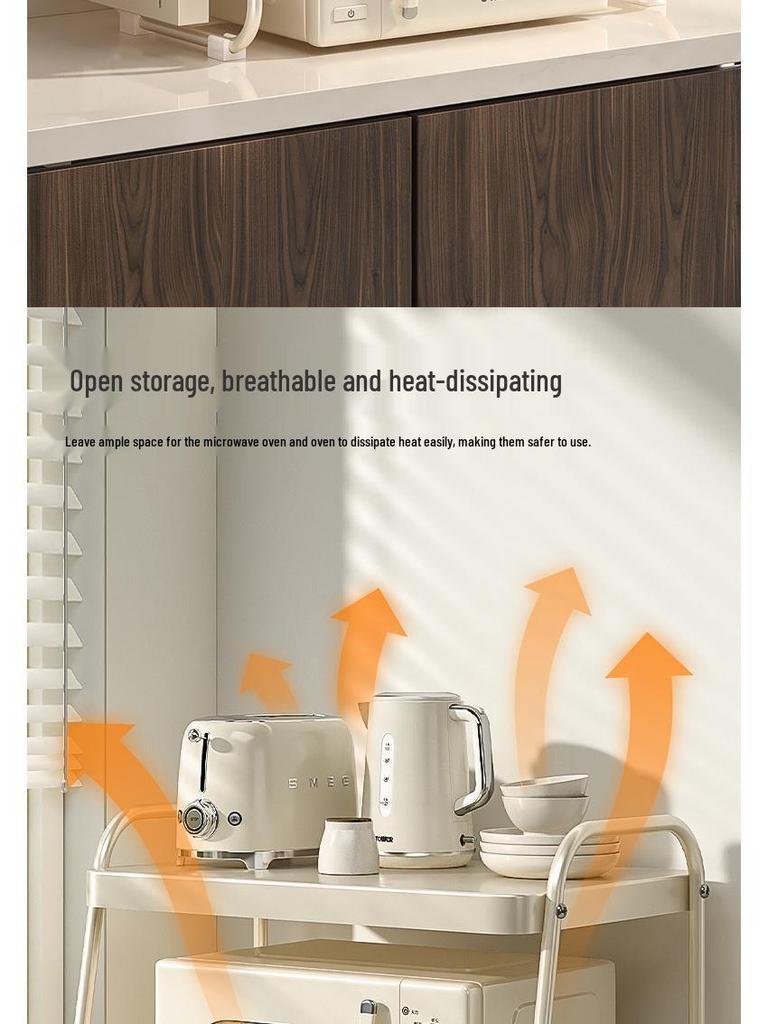 Cremefarbenes Doppelschicht-Küchenregal im Stil für Mikrowelle und Reiskocher