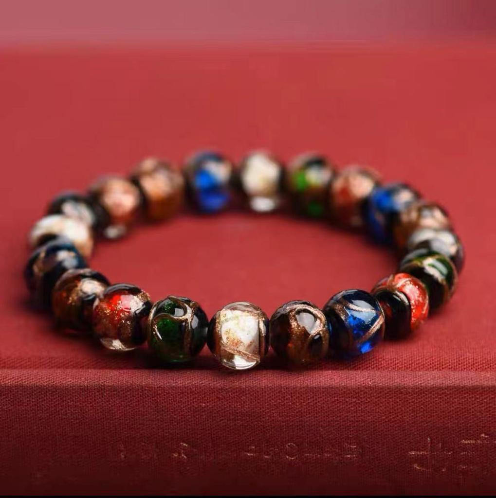 Multicolored Incense Ash Glazed Handcrafted Beaded Bracelet with Swallowing Gold Beast Design for Five-Color Benming Year