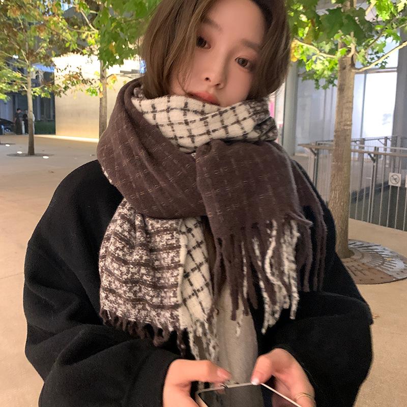 Maillard Coffee Scarf High End and Stylish Plaid Scarf Dual Purpose Winter Warm and Versatile Korean Style Scarf