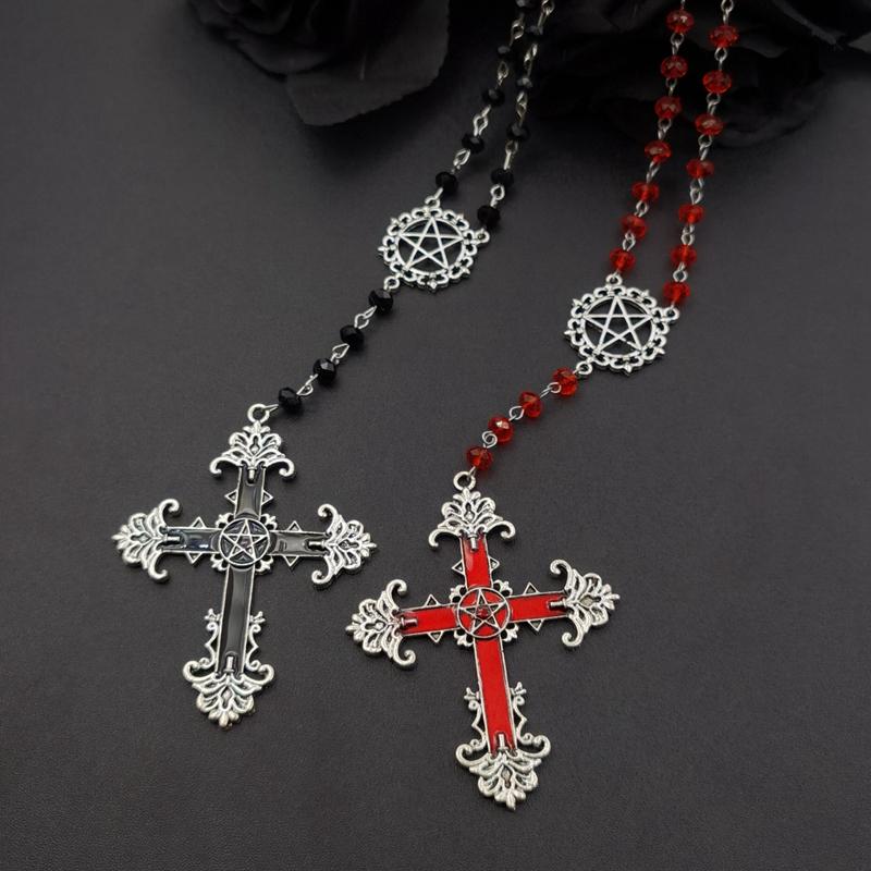 Pentagramm Umgekehrtes Kreuz Rosenkranz Baphomet Okkult Gothic Sigil of Satanic Schmuck Teufel Halskette Trad Goth Schmuck Geschenk Handmade