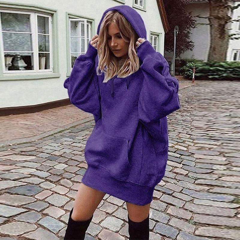 Damen S Einfarbig Locker Sitzendes Kapuzen-Sweatshirt