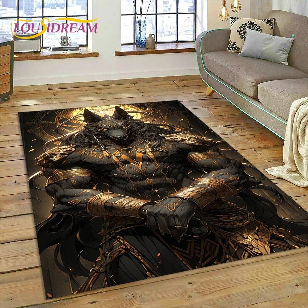 3D Anubis Pharaoh Horus Egyptian Mythology Gods Carpet Rug for Home Living Room Bedroom Sofa Doormat Decor,Area Rug Non-slip Mat