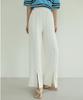 Ppaeppae Elastic Waist Slip Line Front Slit Stretch Long Straight Pants