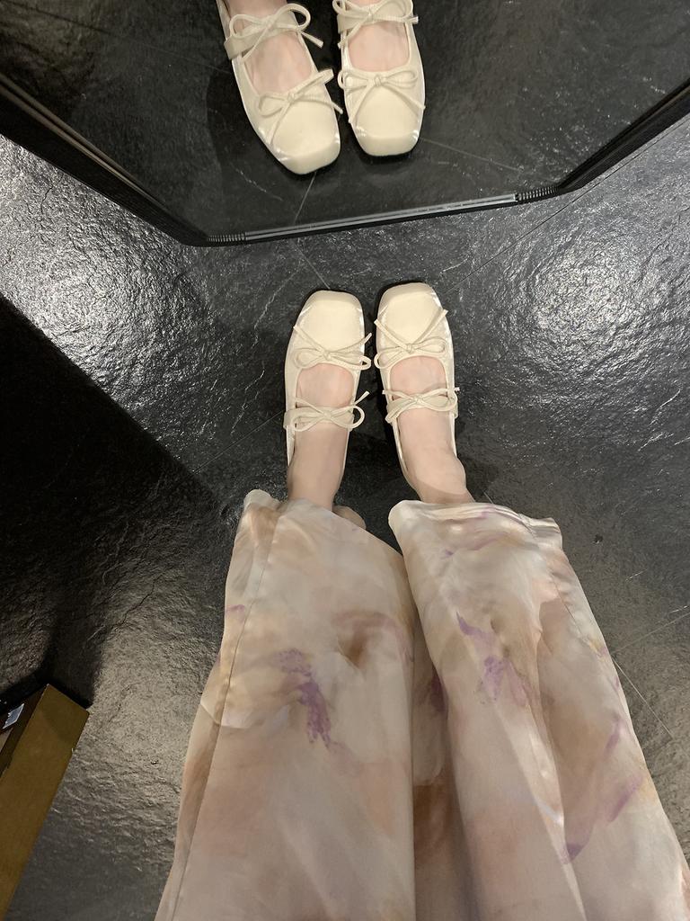 Height increase 4cm~ Bow square head versatile light mouth Mary Jane single shoes women's spring and summer