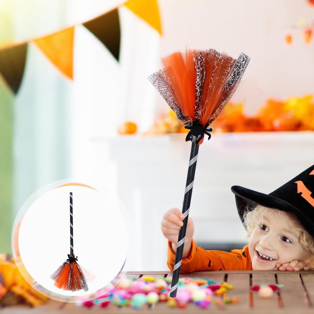 Halloween Witch Broomstick Cosplay Broom Props Realistic Wizard Flying Broom Stick Accessory for Costumes Orange