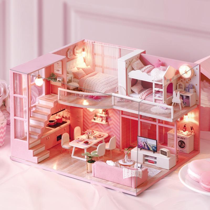 DIY Pink Attic Cabin Building Blocks: Educational Toy for Girls, Perfect Birthday Gift
